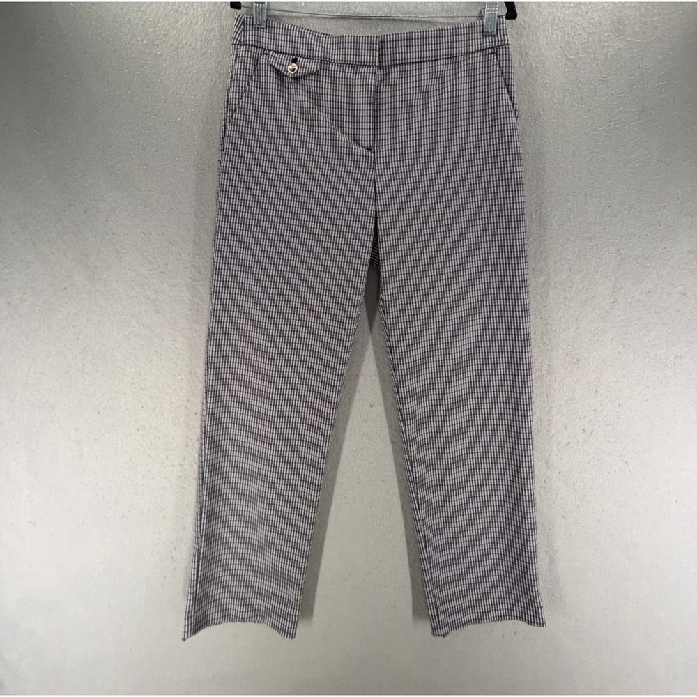 LOFT Riviera Slim Ankle Pants Womens 4 Brown Blue Glen Check‎ Academia Office